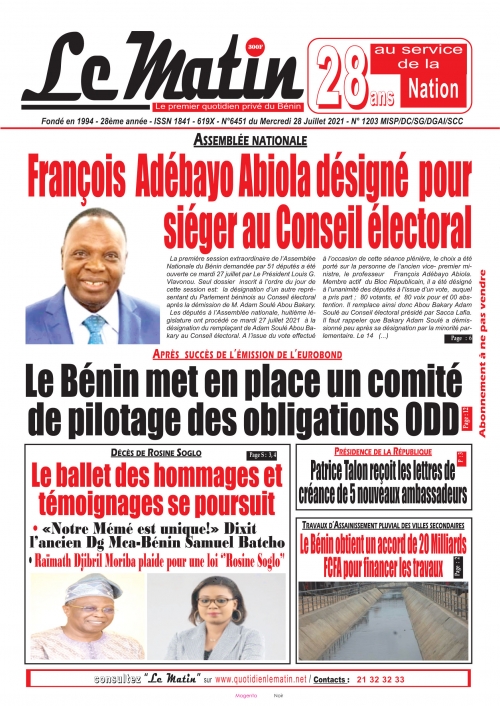 Assemblée Nationale; François Adébayo ABIOLA désigné pour siéger au conseil électoral