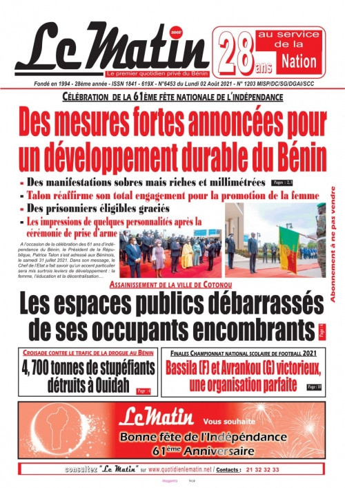 Célébration de la 61ème fête nationale de l'Indépendance, des mesures fortes annoncées pour le développement du Bénin