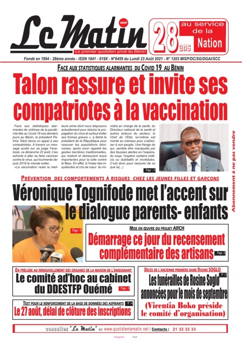 Face aux statistiques alarmantes du covid 19 au Bénin, Talon rassure et invite ses compatriotes à la vaccination