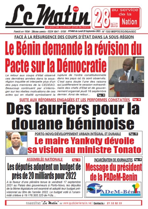 FACE À LA RÉSURGENCE DES COUPS D’ÉTAT DANS LA SOUS-RÉGION Le Bénin demande la révision du Pacte sur la Démocratie