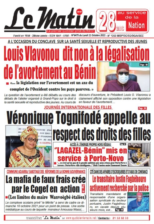 A L’OCCASION DU CONCLAVE SUR LA SANTÉ SEXUELLE ET REPRODUCTIVE DES JEUNES Louis Vlavonou dit non à la légalisation de l’avortement au Bénin