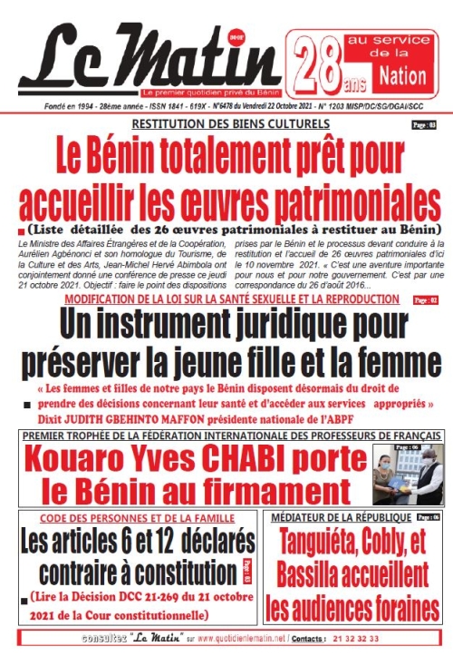 RESTITUTION DES BIENS CULTURELS Le Bénin totalement prêt pour accueillir les œuvres patrimoniales