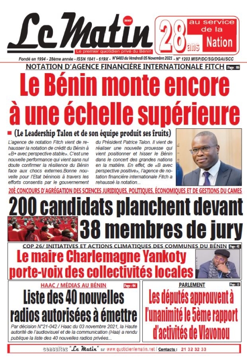NOTATION D’AGENCE FINANCIÈRE INTERNATIONALE FITCH  Le Bénin monte encore à une échelle supérieure