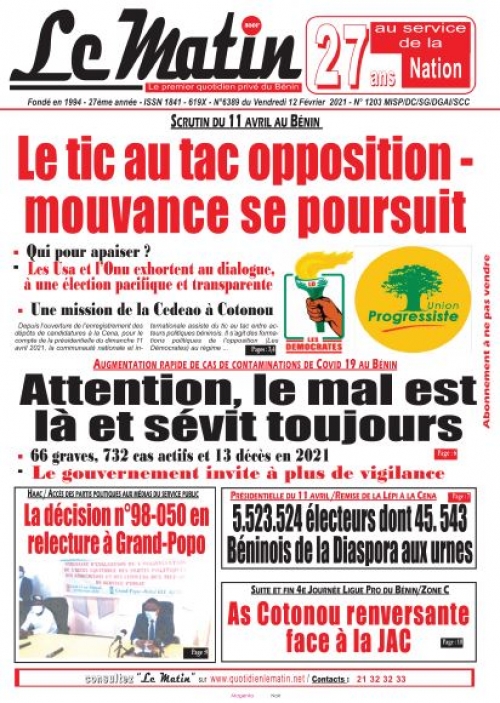 Scrutin de 11 Avril au Bénin: Le tic au Tac opposition - mouvance se poursuit.