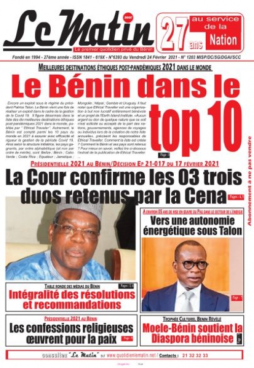 Meilleures destinations éthiques post-pandémiques 2021 dans le monde: le Bénin dans le top 10.