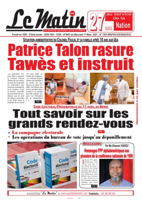Situation administrative du Colonel Pascal et sa famille après 10 ans aux USA: Patrice Talon rassure Tawès et instruit.