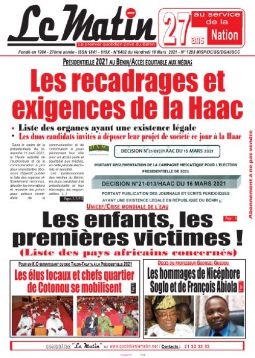 Présidentielle 2021 au Bénin/Accès équitable aux médias: Les recadrages et exigences de la HAAC.