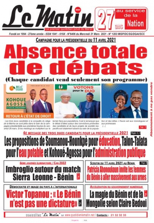 Campagne pour la présidentielle du 11 Avril 2021: Absence totale de débats