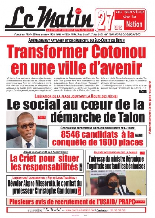 Aménagement paysager et de génie civil du Sud-Ouest du Bénin: Transformer Cotonou en une ville d’avenir