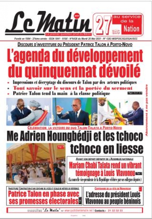 Discours d'investiture  du Président Patrice Talon à Porto-Novo: l'agenda du développement du quinquennat dévoilé