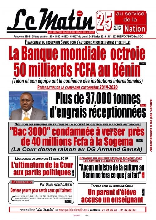 La Banque Mondiale octroie 50 milliards FCFA au Bénin