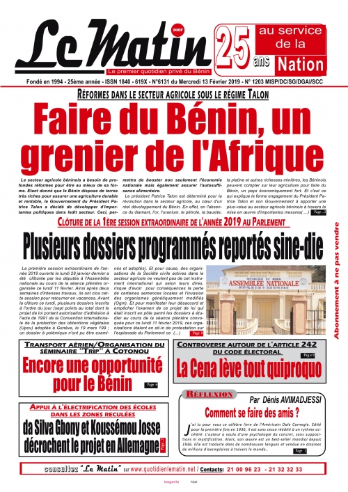 Faire du Bénin, un grenier de l'Afrique