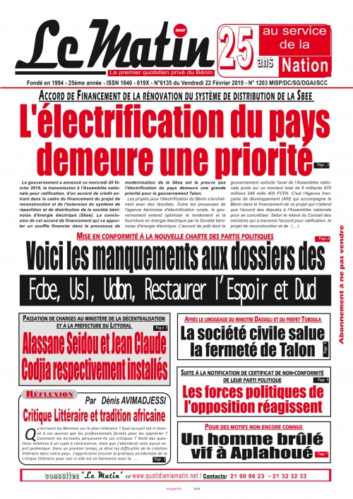 L’électrification du pays demeure une priorité