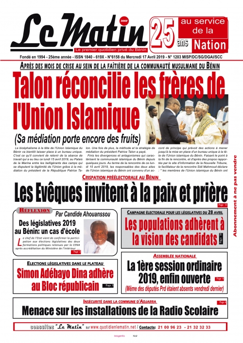 Talon réconcilie les frères de l’Union Islamique du Bénin