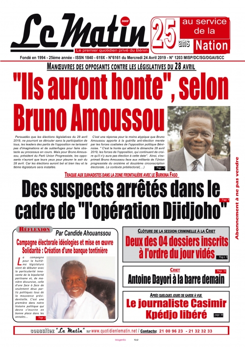 ‘’Ils auront honte’’, selon Bruno Amoussou