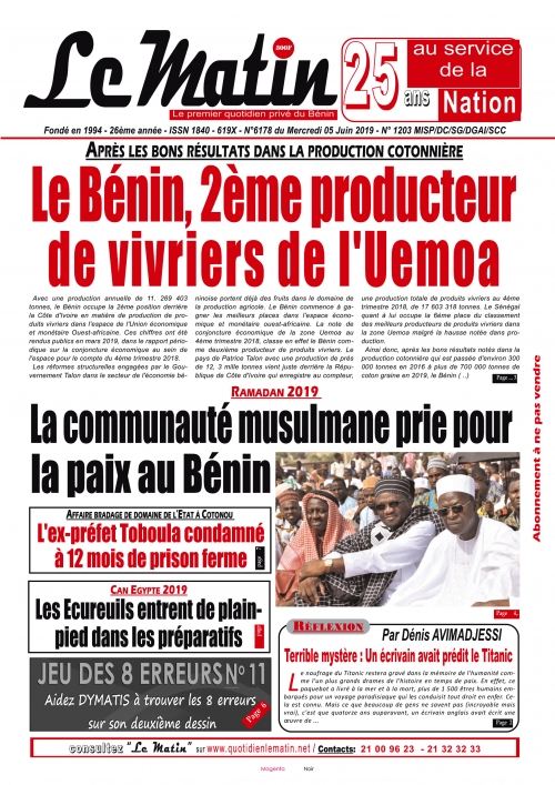 Le Bénin, 2ème producteur de vivriers de l’Uemoa