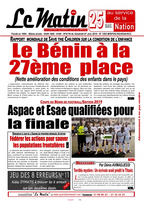 Le Bénin à la 27ème  place