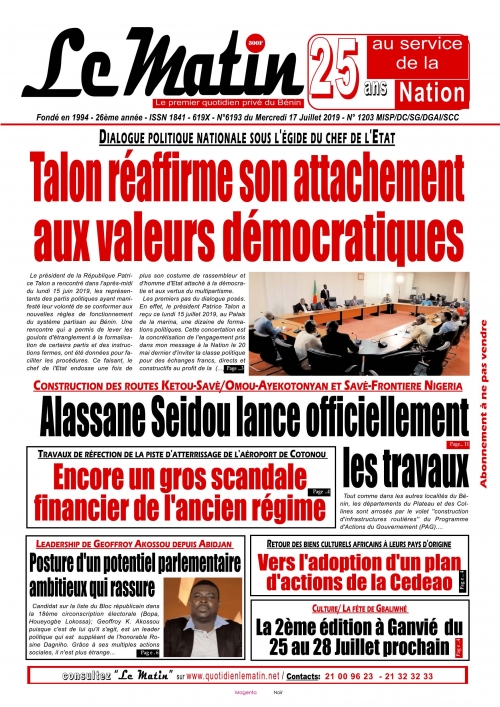 Talon réaffirme son attachement aux valeurs démocratiques