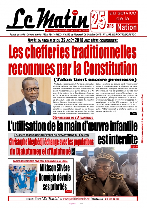 Les chefferies traditionnelles reconnues par la Constitution