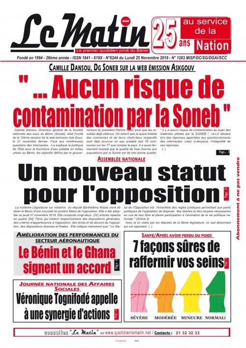 « …Aucun risque de contamination par la Soneb »