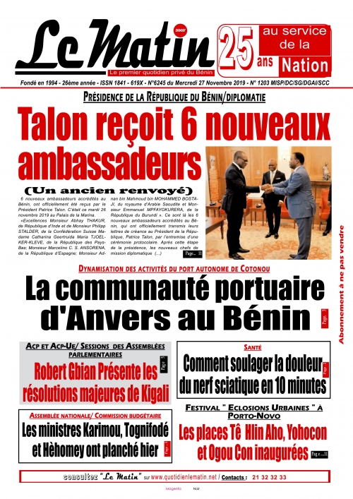 Talon reçoit 6 nouveaux ambassadeurs accrédités au Bénin