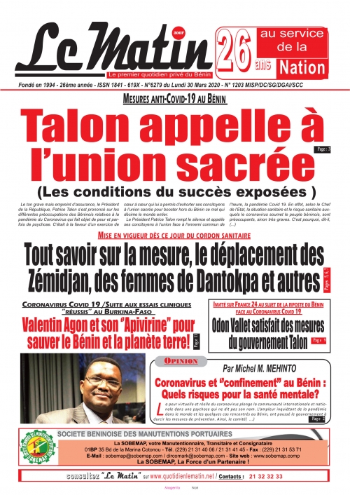 Talon appelle à l'union sacrée