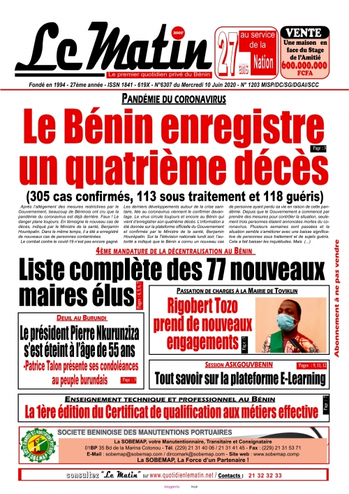 Le Bénin enrégistre un quatrième décès