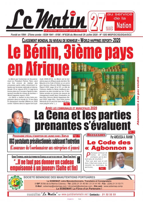 Le Bénin, 3ième pays en Afrique