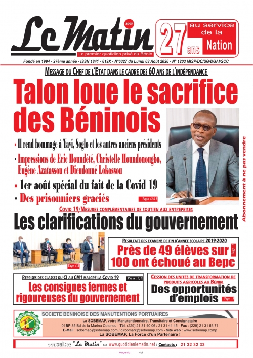 Talon loue le sacrifice des Béninois