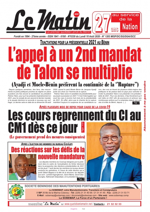 L'appel à un second mandat de Talon se multiplie ( Ayadji et  Moele-Bénin préfèrent la continuité de la ''rupture'')