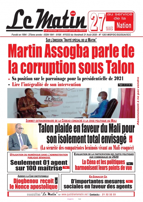 Martin Assogba parle de la corruption sous Talon