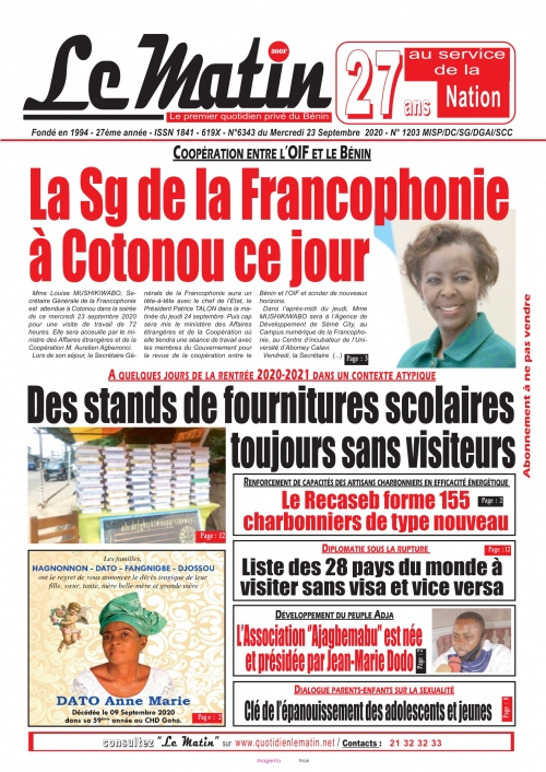 La Sg de la Francophonie à Cotonou ce jour